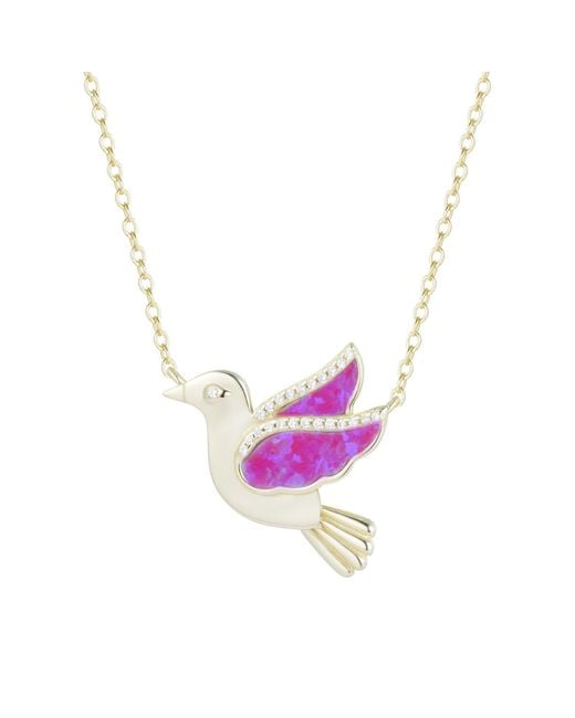 KAMARIA Pink Opal Dove Bird Necklace With Crystals