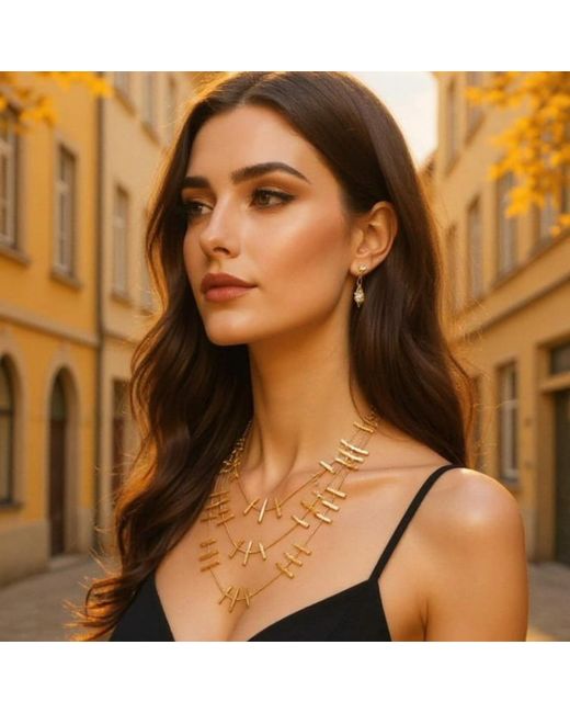 Meraki by Rashmi Bajaj Metallic Golden Ladder Layered Necklace