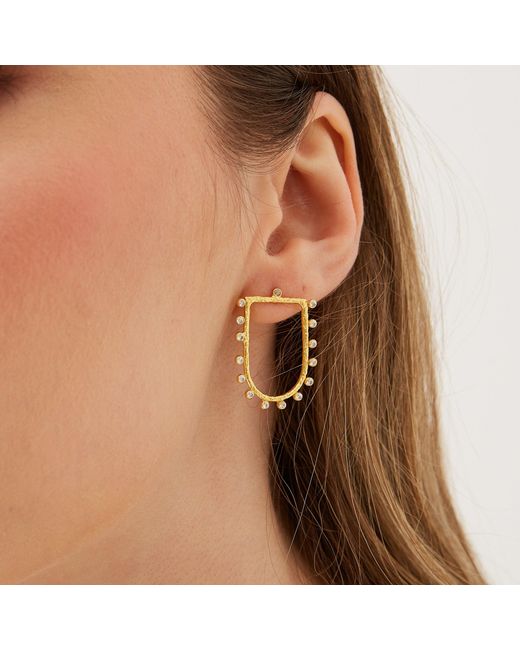 Spero London Metallic Sterling Shield Crown Natural Textured Earrings