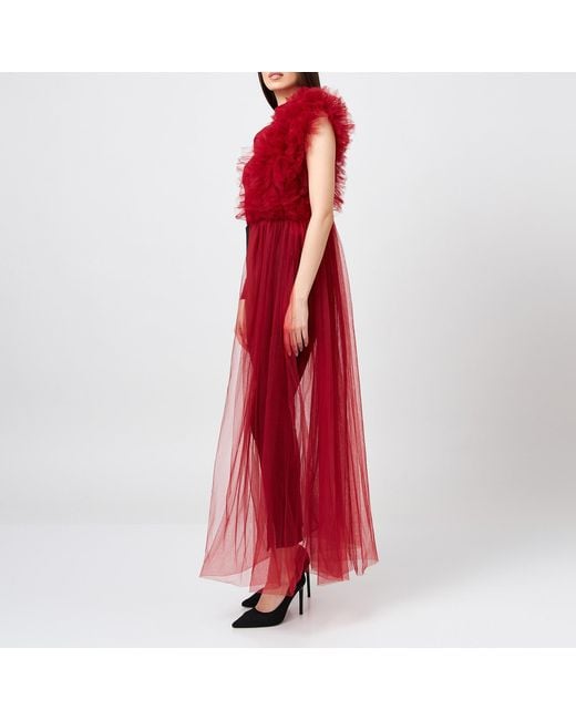 LIA ARAM Red Deconstructed Burgundy Maillot Bodysuit