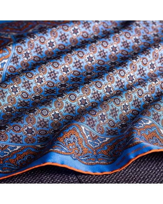 Otway & Orford Blue 'Millefiori' Silk Pocket Square for men