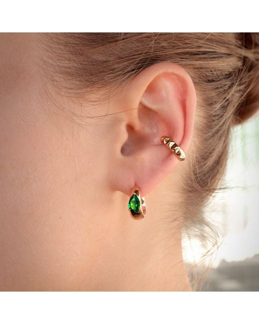 SALLY SKOUFIS Green Pure Alchemy Petite Hoops With Made Emeralds