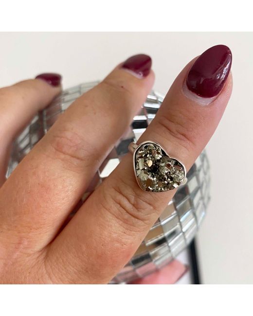 Glamrocks Jewelry Green Heart Shaped Pyrite Fool's Gemstone Ring