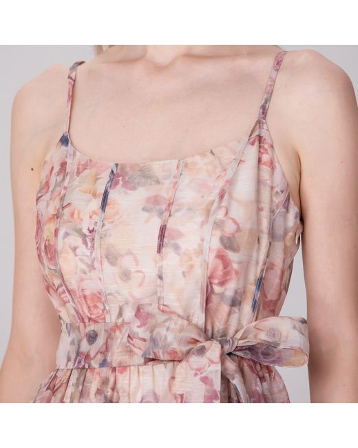 Smart and Joy Pink Neutrals Flower Print Organza Strappy Dress