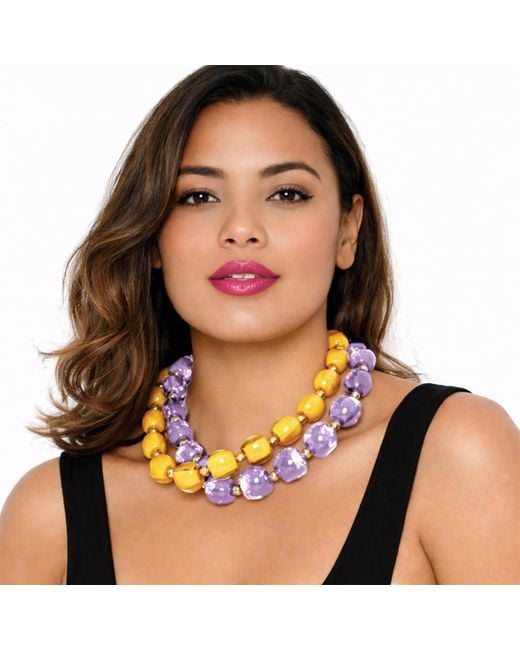 Gold & Honey Yellow Beaded Lucite Necklace For Brunch