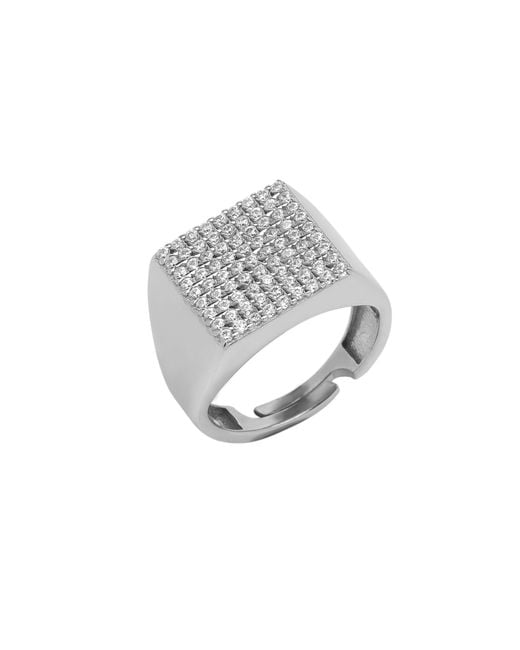 Spero London Metallic Sterling Square Pave Signet Ring