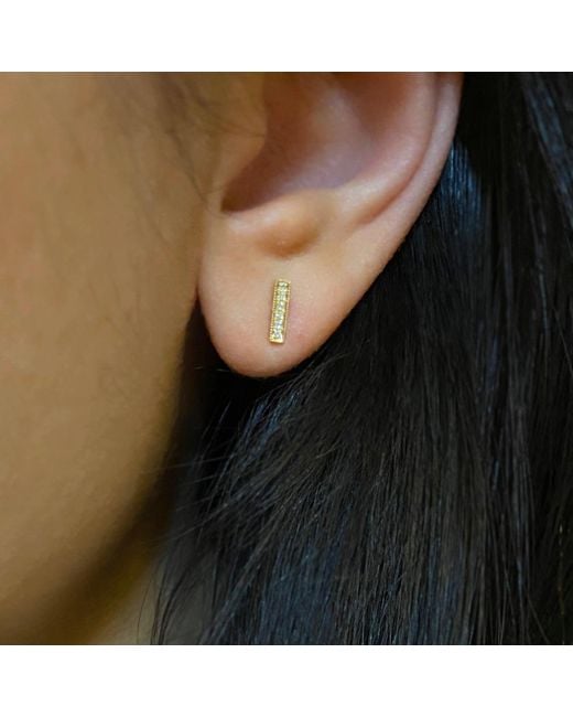KAMARIA Metallic Mini Diamond Bar Stud Earrings