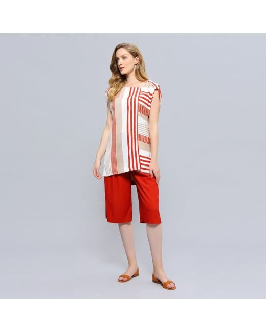 Smart and Joy Red Long Stripe Print Game Top