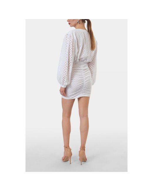 AGGI by HALEWSKI White Trudy Mini Lace Dress With Long Baloon Sleeves