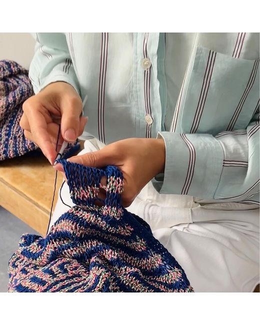 Essien & Emre Blue Ezia Knitted Pattern Tank Top