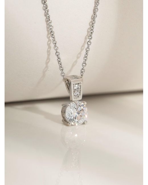 Diamonbliss Metallic Embellished With Swarovski Plated Round Cut Solitaire Drop Pendant Necklace One And Halft Carat