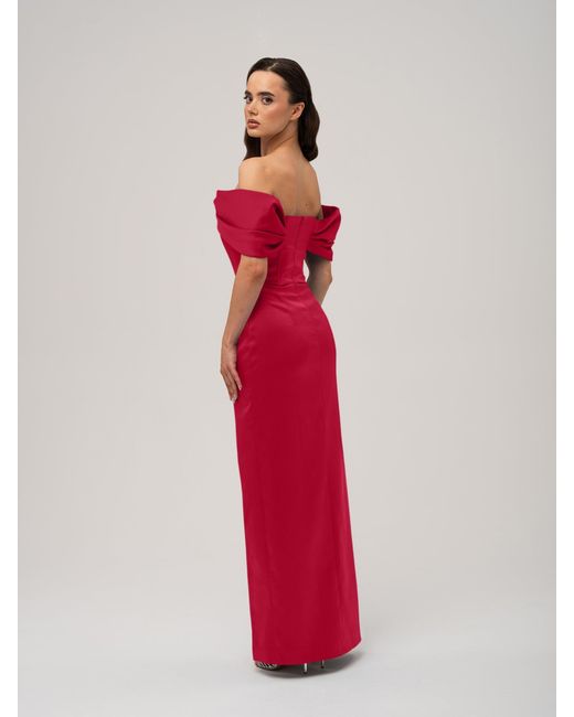 Tia Dorraine Red Heavenly Kissed Draped Satin Maxi Dress