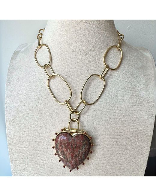 Rare Matters Jewelry Metallic Luxe Jasper Beaded Heart Pendant Necklace