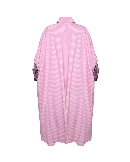 Madebyza Pink Striped Oversized Shirt With Lace Cuff Detail