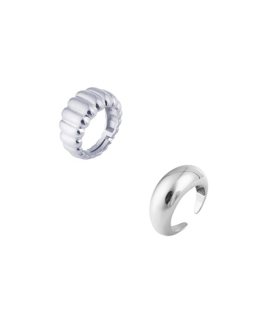 Spero London Metallic Large Multi Dished Puffy & Dome Sterling Ring Stacking Set