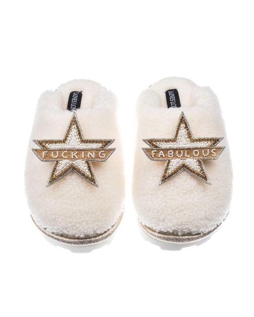 Laines London Metallic Teddy Closed Toe Slippers With Fucking Fabulous Brooches