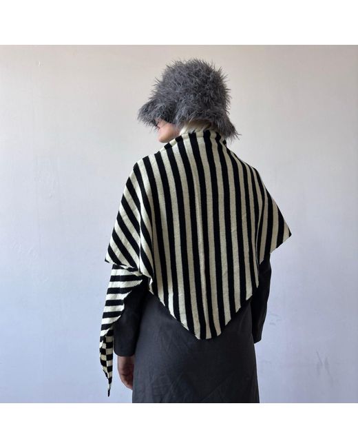 London Atelier Byproduct Black Striped Wool Large Triangle Knitted Scarf