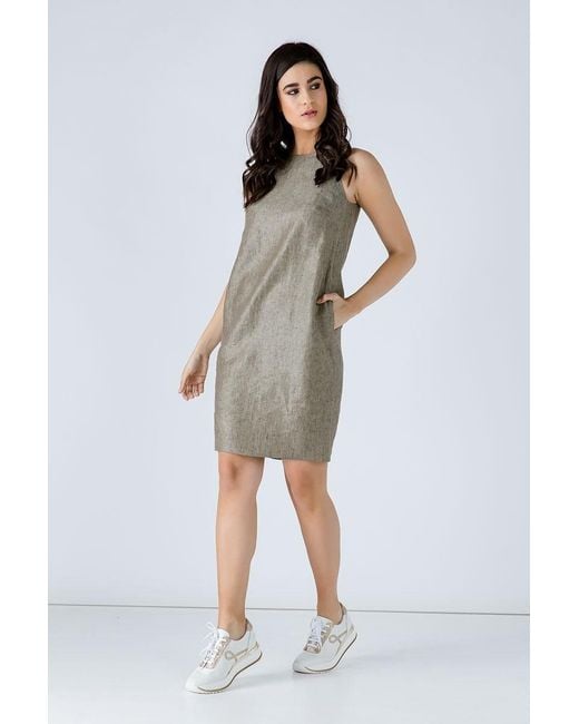 Conquista Natural Sleeveless Sack Dress With Pockets