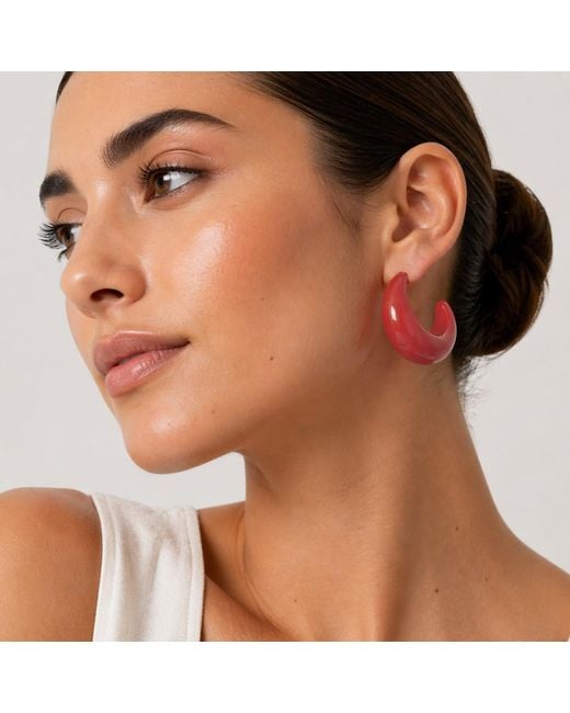 Hye Jane Jewelry Red Crescent Terra Cotta Resin Hoops
