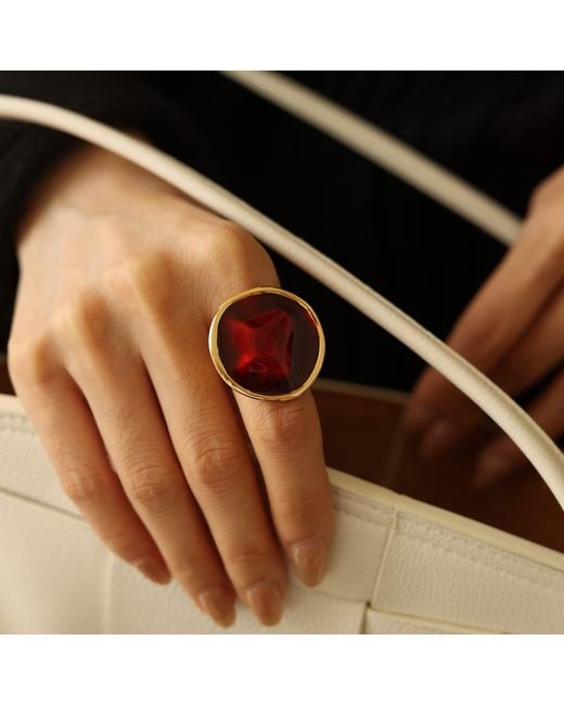 Retro Chic Pink Enamel Ripple Ring
