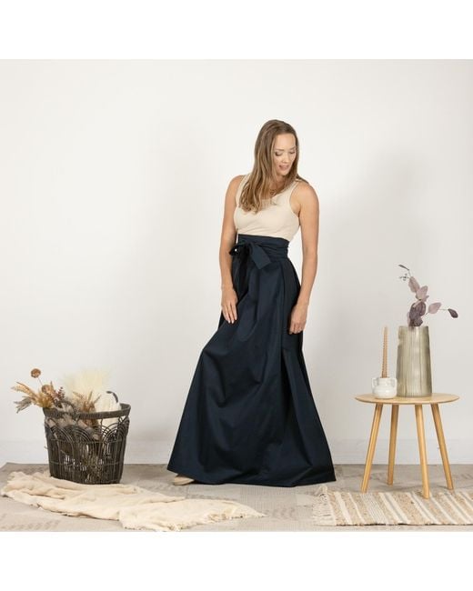 Nikka Place Blue Cotton Maxi Skirt With High Waist