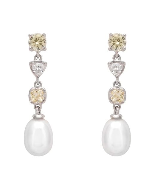 Latelita London White Pearl Whisper Drop Earrings Lemon Topaz