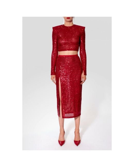 AGGI by HALEWSKI Red Zuza Sparcle Sequin Midi Skirt