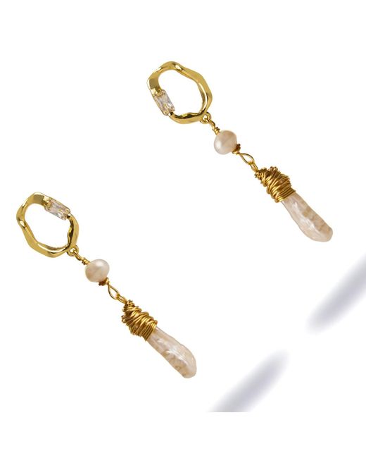 Ebru Jewelry Metallic Diamond Stud Pearl Drop Statement Earrings