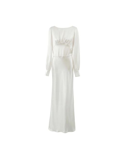 Aisl White Satin Gathered Waist Maxi Dress