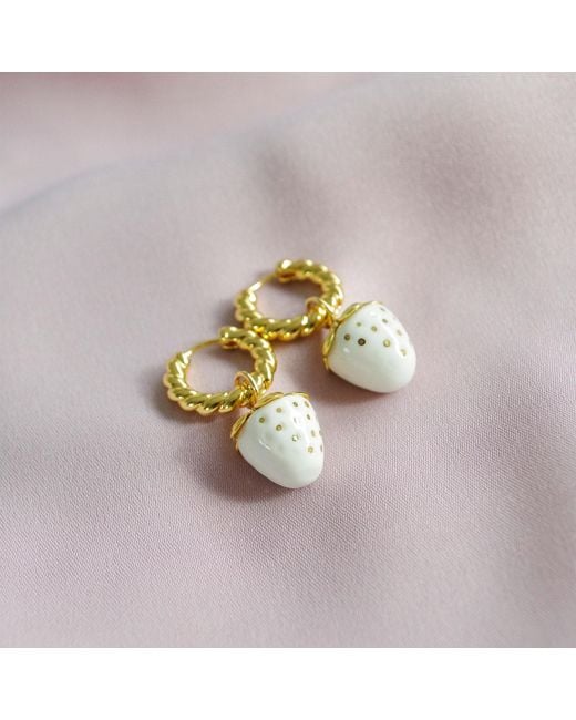 POPORCELAIN Metallic Mini Porcelain Strawberry Hoop Earrings