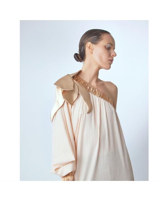 Julia Allert Natural Luxury Elegance One-sleeve Long Dress Rib Knit Peach