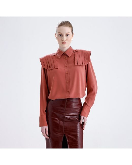 Maan Istanbul Pink Oversize Apricot Color Silk Shirt