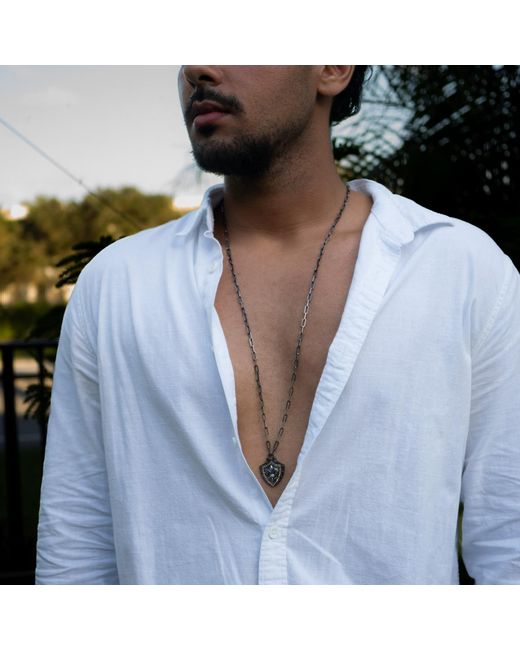 Ebru Jewelry Metallic Fleur De Lis Shield Necklace for men