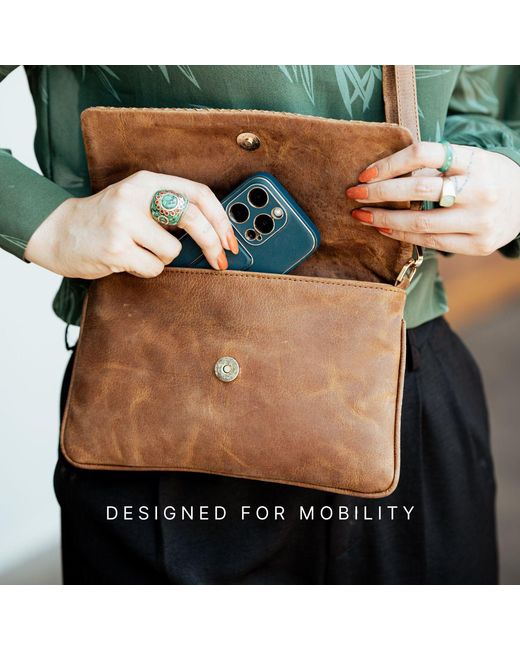 Hides Leather Co. Brown Luxury Leather Organizer – Clutch & Crossbody Tech Wallet