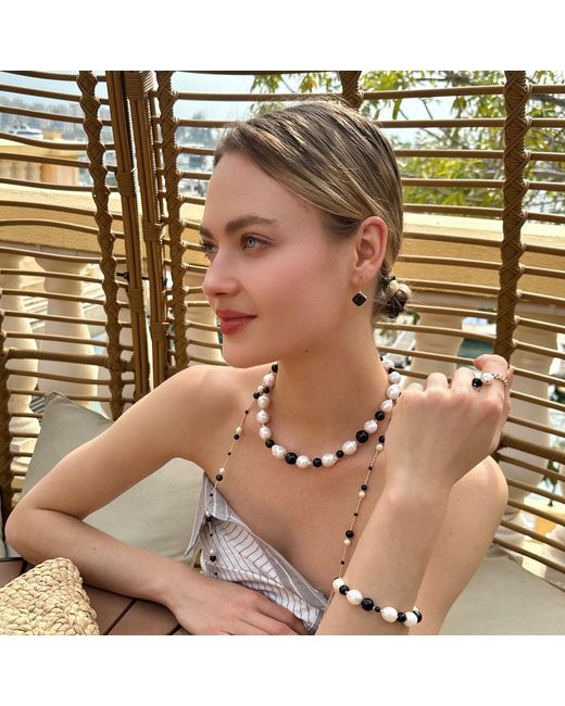 Farra Black Stylish Square Obsidian Hook Earrings