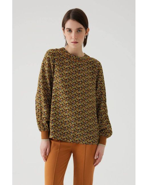 Exquise Natural Regular Round Neck Patterned Blouse
