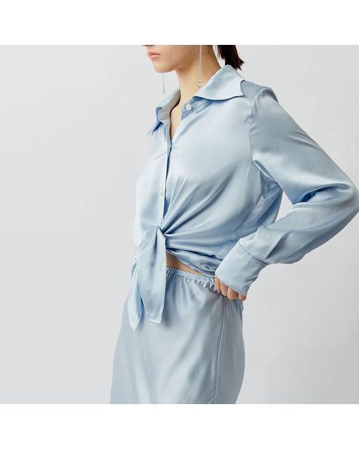 Silkinc Blue Wide Collar Silk Shirt