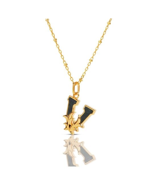 Kasun Metallic Plated V Initial Necklace With Marble