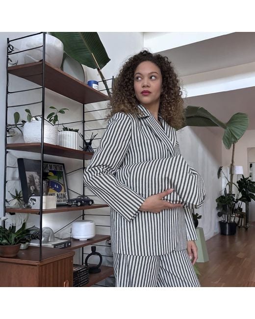 London Atelier Byproduct Gray Striped Wide Leg Trousers