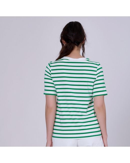 Smart and Joy Green V Neck Stripes Cotton T-Shirt