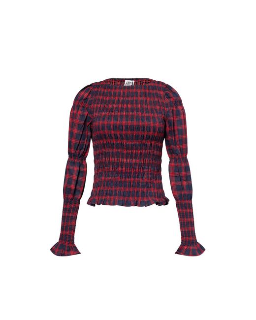 Amy Lynn Purple Iris Pure Cotton Plaid Smocked Top