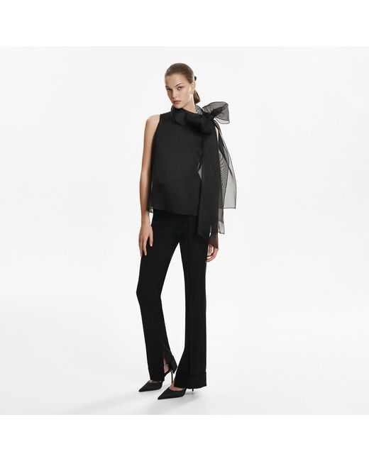 Lita Couture Black Short-Sleeve Sheer Bow Blouse