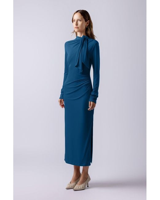 Lendrop Studios Blue Yuna Tie Neck Midi Dress