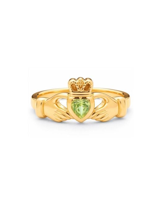 Seven Saints Metallic Claddagh Heart Ring Love, Friendship, Loyalty Peridot Zirconia And