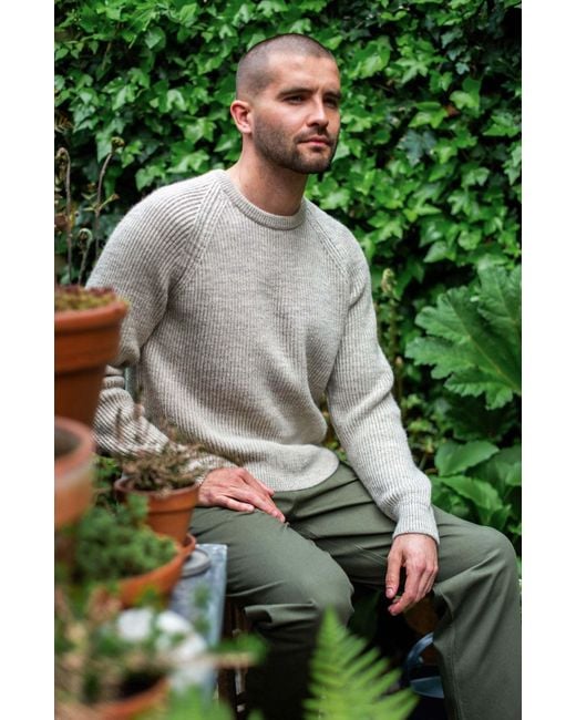 Paul James Knitwear Gray Neutrals Sheepsoft British Wool Byron Fisherman Rib Knit Jumper for men