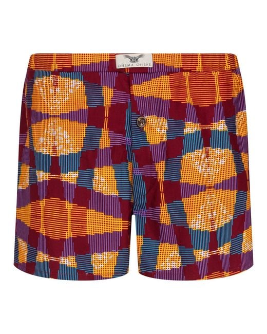 Ohema Ohene Orange African Print Cotton Boxer Shorts – Kente Print for men