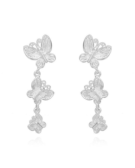 Far East Jewelry White Handcrafted Butterfly Shadow Earrings