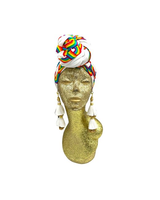 Julia Clancey White Rainbow Link Silk & Terry Mini Dorado Turban
