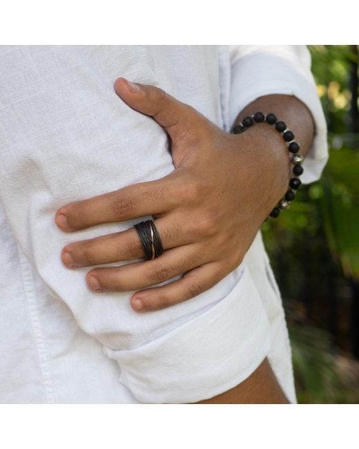 Ebru Jewelry Black Sterling & Leather Ring With Accent for men