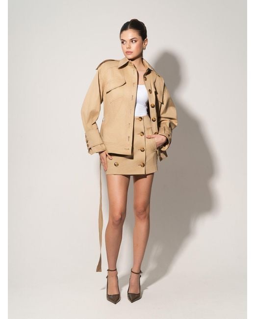 Tia Dorraine Natural Neutrals Oversized Belted Trench Jacket & Mini Skirt Set